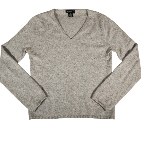 Evelyn Cashmere‎ V Neck Sweater Womens Medium Gray Long Sleeve Knit Pullover - Picture 1 of 8